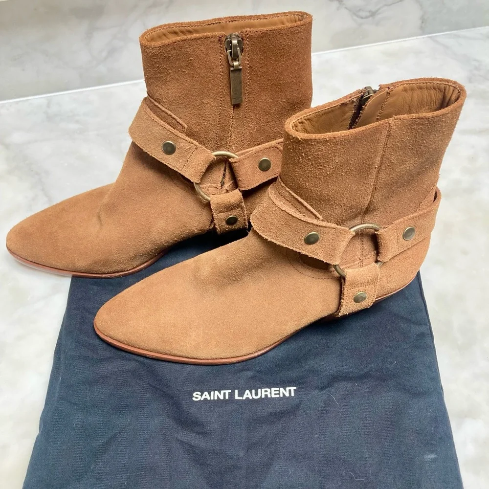 Saint Laurent Suede Ankle Western / Moto Boot. - Picture 7 of 14